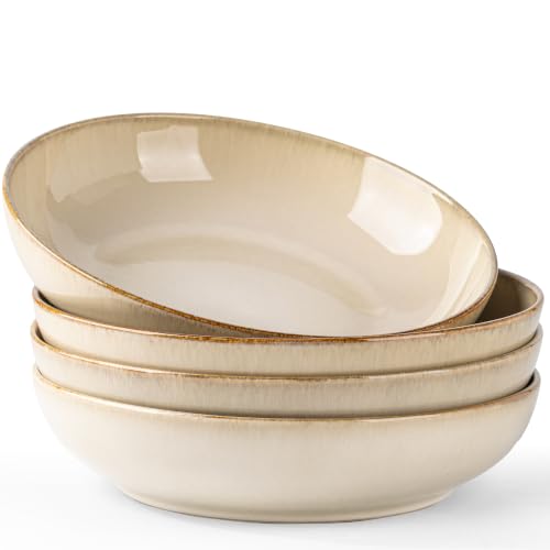 AmorArc 8.5’’ Ceramic Pasta Bowls Set of 4, 36oz Large Stoneware Bowls Set - color: Otameal, size: Set of 4