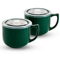 Ceramic Soup Bowl with Handle & Lid, 32oz Microwave Ramen Bowl Set of 2 - color: Forest Green 2pcs-32, size: 32 OZ