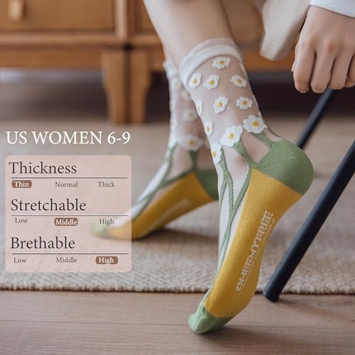 5 Pairs Womens Sheer Socks See Through Transparent Socks for Women Size 6-9 - color: 6
