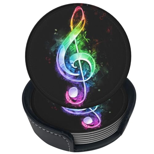 6 Pcs Leather Coasters for Drinks with Holder Big Music Note Coaster Sets Drink Table Cup Coasters for Kitchen Coffee Decor - color: Galaxy Music Note