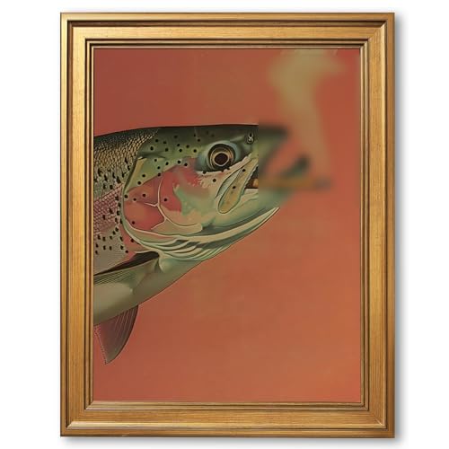 EQUEEN Trout Poster Wall Art Wall Decor Vintage Fish Canvas Print Funny Fishing Art For Cabin Man Cave20x30inch Golden frame - color: style-5, size: 20"L x 30"W