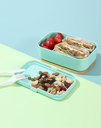 Bento Box for Adult Lunch Containers with Utensils for Men/Women Green - Natural Bamboo Lid, Chopsticks, Microwave Safe, Dishwasher Safe, Bpa Free, Gifts for Women, Cute, Small - color: Green