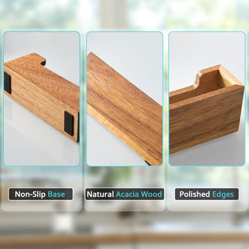 Bivvclaz Business Card Holder Desk, Acacia Wood Business Card Organizer Desktop Business Card Display Stand for Office Tabletop Exhibition, Small Business Essentials - color: Acacia