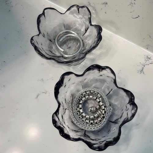 Black Crystal Flower Jewelry Ring Dish, Clear Trinket Bowl, Cute Nightstand Decor Ring Holder for Women, Home Decor Gifts for Women, Wedding, Birthday, Mother's Day - color: Crystal Black