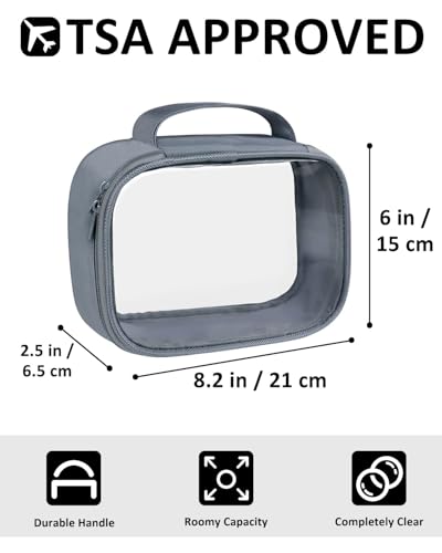 Moyad TSA Approved Toiletry Bag Clear Quart Size Travel Bags Makeup Bag - color: Grey, size: 1 Pack, Handle