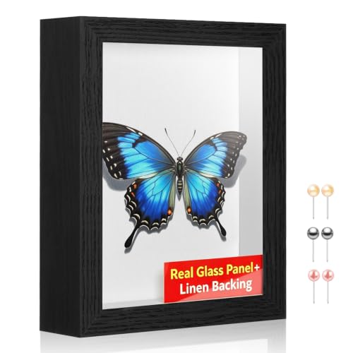 4x6 Small Shadow Box Picture Frame with Real Glass and Linen Back - color: Black + Thickened Panel + Foam Packaging, size: 4x6
