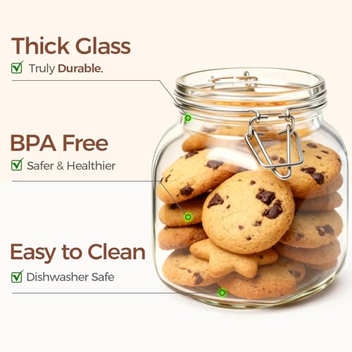 ComSaf Square Glass Pantry Jars with Airtight Lids 27 oz 6 Pack Spice Jar - size: 27 fl oz x 6