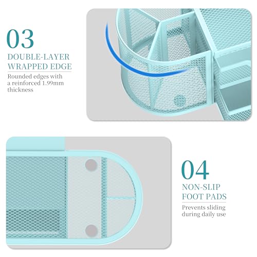 SUPEASY Mesh Desk Organizer, Pen Holder for Desk with 2 Drawers, Blue - color: Baby Blue