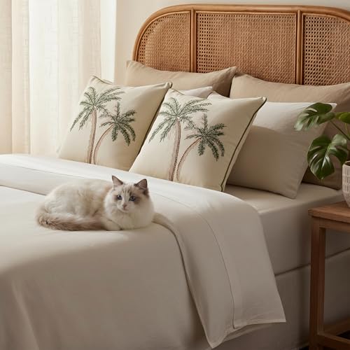 Embroidered Throw Pillow Covers 18x18 Pack of 2 Green and Pink - color: Green Pink Coconut Trees