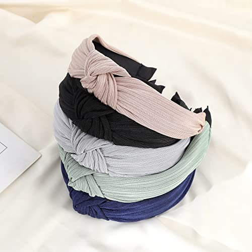 LOVNFC Womens Headbands, 5Pcs Knotted Head Bands No Slip Fashion for women Girls (Mixed Color) - color: pure color
