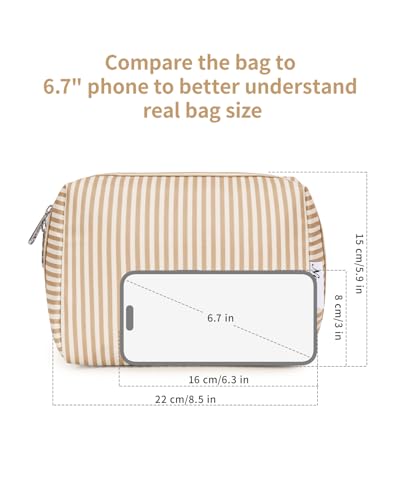 Narwey Makeup Bag Travel Toiletry Bag, Cosmetic Bag for Women Girls - color: A-Brown Stripe, style: Large
