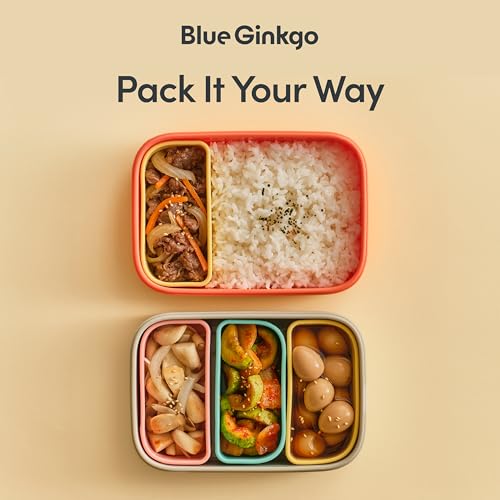 BLUE GINKGO Bento-Style Silicone Lunch Box Set, Coral, Made in Korea - color: Coral