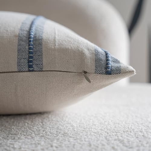 Cethom Boho Lumbar Throw Pillow Covers 12x20 Set of 2, Beige and Blue Striped Decorative Pillow Cases for Couch Chair Bed, Farmhouse Accent Cushion Covers for Living Room Bedroom Sofa Home Decor - color: Classic Blue, size: 20" x 12" (Pack of 2)