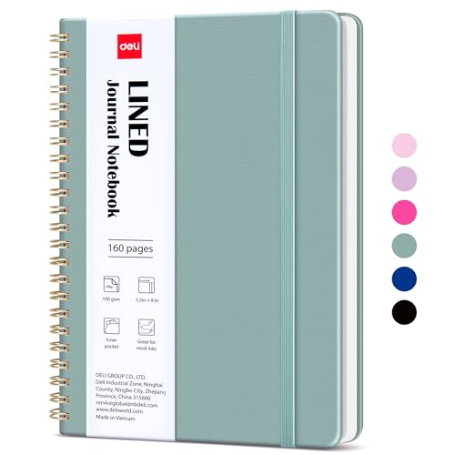 deli Green Lined Spiral Journal Notebook, 160 Pages, A5 (5.5"x8") Hardcover Writing Notebook, College Ruled Spiral Bound Journal for Women & Men - Perfect for Work, School, Office & Note Taking - color: Green