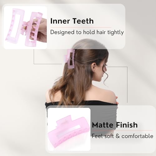 12 PCS Large Clear Square Hair Claw for Women, 4.3-Inch Matte Rectangle Clips, Strong Hold for Thick & Thin Hair - color: Clear