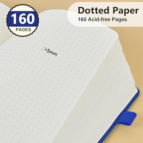 Dotted Journal 5.9"×8.5", 160 Pages Dot Grid Notebook, Bullet Journaling - color: Dark Blue, size: Dotted Page