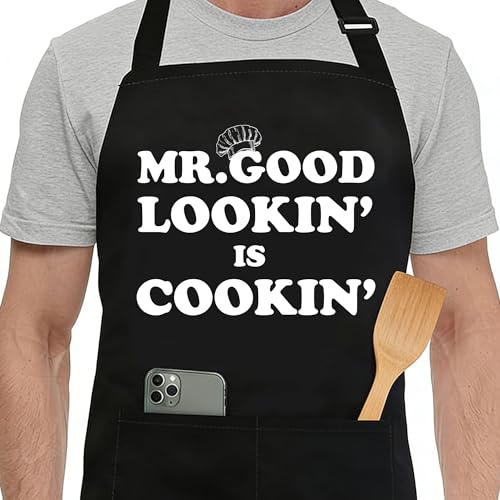Funny Black Apron with Pockets for Man,Dad,Husband,Father in Law,Chef Daddy Women Grilling Apron BBQ Cooking Gifts - color: Apron-15