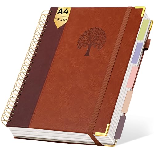 Yoment Hardcover Spiral Notebook 8.5" x 11" 5 Subject Notebook with Tabs - color: Brown