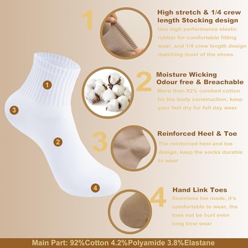 Women's Cotton Quarter Crew Socks - color: 01 White - 5 Pairs
