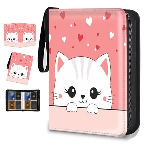 4 Pocket Trading Card Binder, Holds 400 Cards, Zipper Binder - color: Cute Kitten