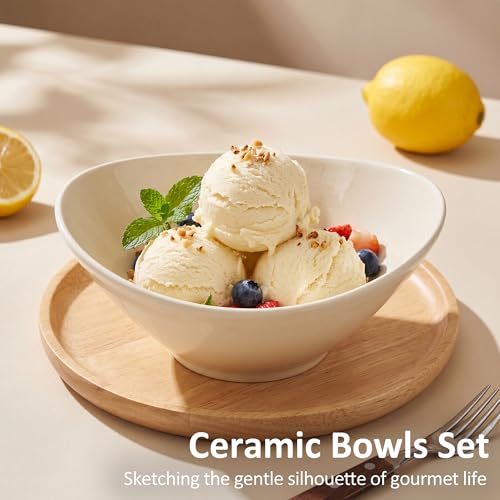 Teocera 6 Inch Ceramic Breakfast Bowls Set of 6, 10 Ounce Small Yogurt Bowls for Salad, Soup, Dessert, Microwave & Dishwasher Safe - Cream - color: Cream, size: 10 Ounce