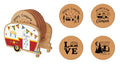 Unique Happy Camper RV Coasters Set of 4 with Holder - color: New Red