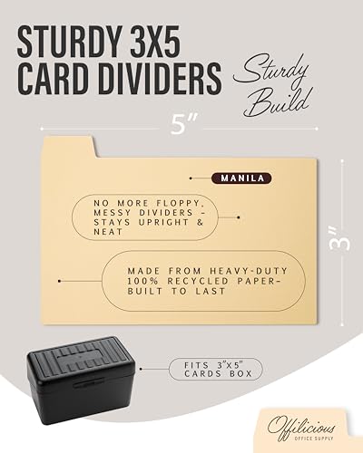OFFILICIOUS Index Card Box 3x5 - Recipe Box with Manila Dividers & Stickers - Premium Index Card Holder Ideal as Business Card Organizer, Recipe Card Box, Index Card Organizer, Flash Card Holder - color: 139 Pcs Set, size: 3 x 5 Inches