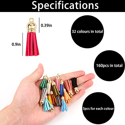 CCINEE 160PCS Keychain Tassel,Leather Tassel Charms Pendants Bulk for Craft Jewelry Making Bracelet Earrings,32 Colors