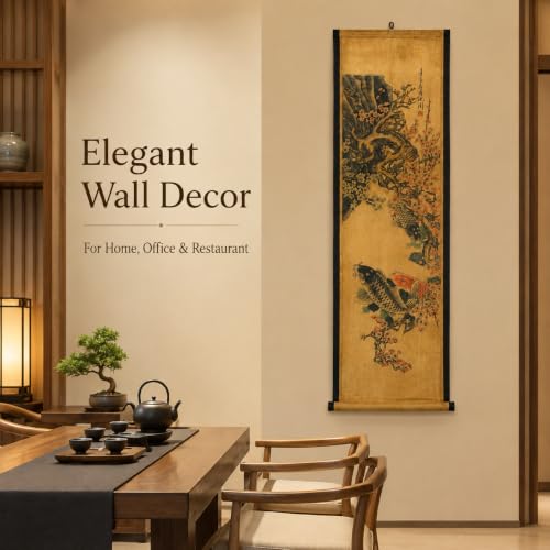 Wall Art Poster Prints Painting Scroll Decor Winter Plum Blossom Koi Fish - color: D4