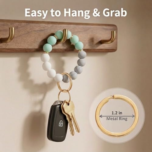 BIHRTC Key Ring Bracelet Car Keychain Holder Wristlet Silicone Women Beaded Bangle Chains - color: 12mm Pink