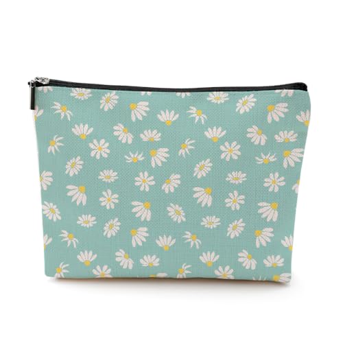 Boho Makeup Bag, Blue Daisy Floral Makeup Organizer Cosmetic Bags for Women - color: CuteDaisy01