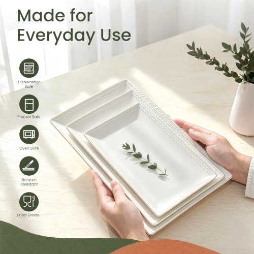 Kassel Ceramic Serving Platter Set | 14”/12”/10” Rectangular Serving Trays for Entertaining at Parties and Weddings | Oven Safe Large Serving Trays for Tacos, Steak, and Cake - size: Small Rectangular 16”/14”/12”