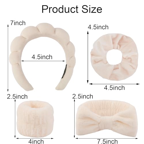 SuPoo 6pcs Khaki Spa Headband Set - Sponge Face and Makeup Headbands, Wristbands, Terry Cloth Hair Ties - Cute Puffy Skincare Gifts for Teens - color: 6pcs-khaki