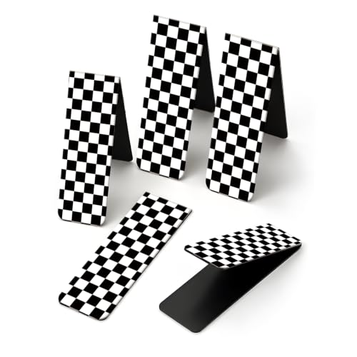 5 Pieces Magnetic Bookmarks, Cute Magnet Bookmark Clips, Colorful Page Markers for Books, Reading Supplies for Book Lovers, Women and Men Black White Checkerboard - color: Black White Checkerboard
