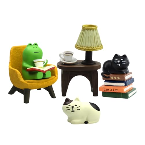 RAQWI Cat and Frog Figurines Set of 5, Resin Desk Decor, Cat Lover Gift - color: Second Set