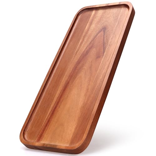 16" x 6.5" Large Wooden Serving Trays Long charcuterie Boards Rectangle Serving Platter for Cookie, Dessert, Food Dish Decorative Dinner Kitchen Tray Rectangle Cheese Board Snack Appetizer Plates - size: 16" × 6.5" × 0.8"