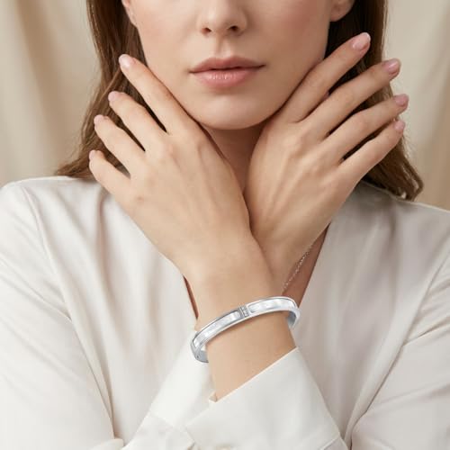 Hinged Bangle Bracelet for Women, Jewelry Gift for Anniversary Birthday - color: Silver