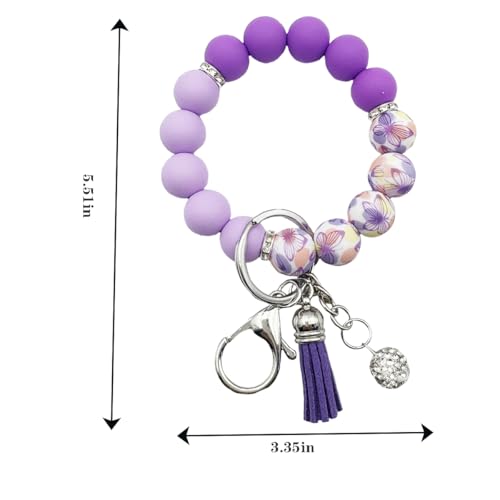 Unpafcxddyig Silicone Bead Keychain Bracelet Wristlet Key Ring - color: Rainbow Purple