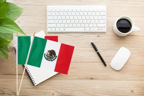 25Pack Small Mexico Flag Handheld Mini Mexican Flag on Stick 5x8 Inch - color: Mexico