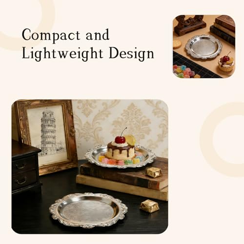 Round Silver Tray, Serving Platters, Vintage Metal Dessert Snack Platter, Decorative for Coffee Table, Fruits Party Displays,7.9 Inch, 2Pack - color: Silver, size: 7.9 inch