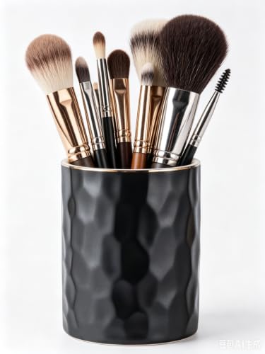 Ceramic Pen Holder Stand Cup Pencil Holder Organizer Makeup Brush Holders for Home Office Desk (Black) - color: Black