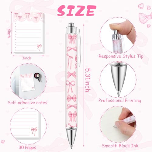 Eaasty 20 Pieces Pink Bow Gift Set Bowknot Sticky Notes with Pens, Pencil Bags Makeup Bags, 3 x 4 Inches Animals Note Pads, Funny 1.0 mm Ballpoint Pens, Office Pink Bow Party Supplies for Women - style: Pink Bow