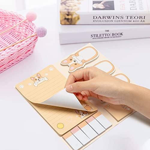 Xqumoi I Just Really Like Corgis Sticky Notes Set, 550 Sheets, Cute Cartoon Corgis Butt Self-Stick Notes Pads Animal Divider Tabs Bundle Writing Memo Pads Back to School Office Supplies Small Gift - color: 1pack-corgi