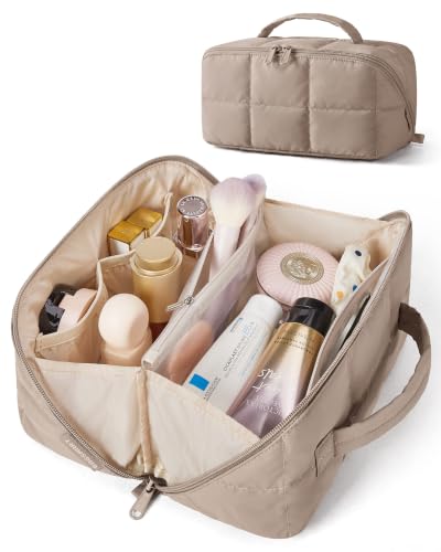BAGSMART Easy-Access Makeup Bag, Water-Resistant Travel Toiletry Organizer - color: Brown