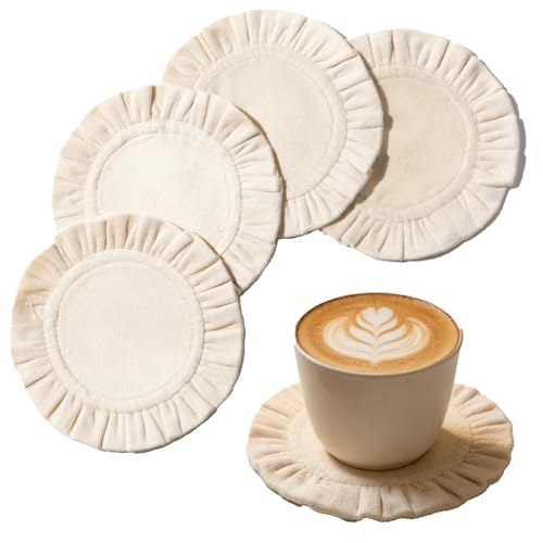 5 Inch Round Ruffle Velvet Coaster, Tabletop Protection, Coffee Table & Bar Decoration, Drink Coasters Suitable for Home Dining Tables & Kitchen Accessories Set of 4, Beige - color: Beige