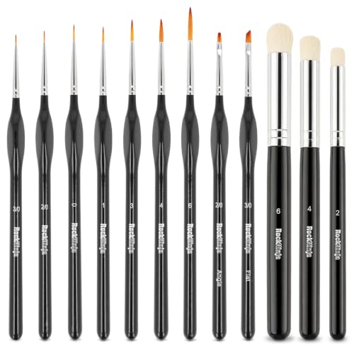 Detail Paint Brush Set, Rock Ninja 12pcs Thin Brushes for Fine Detailing & Art Painting - Acrylic,Watercolor, Oil Miniatures, Scale Models, Airplane Kits, Nail, Line Drawing - color: Black1
