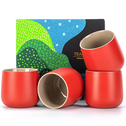 TEANAGOO Japanese Tea Cup, 7.2Oz / 205 ml,Red, H19, 4 Pcs/box, Japansese Cups,Chinese Tea Cups, Occupied Japan Tea Cups - color: Red, size: 7.2 fl oz (4-Count)