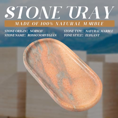 Koville Natural Marble Tray for Bathroom Countertop, Vanity Tray for Decor - color: Rosso Norvegian