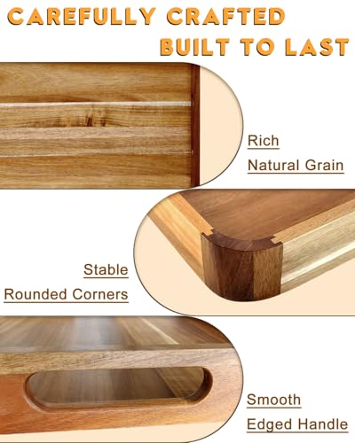 26"x17" Wooden Serving Tray, Acacia Ottoman Tray, Rounded Corners - size: 26" x 17.3" x 2"