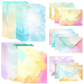 Watercolor Stationary Paper and Envelopes Set, 24 Lined Writing Papers and 12 Envelopes, 6 Designs Aesthetic Letter Kit for Love Letters, Thank You Notes and Party Invitations